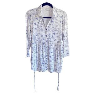 Motherhood White Blue Floral Tie Waist Tunic Maternity Top Small S Women